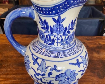 Vintage Blue & White Chinoiserie Canton Collection Decorative Pitcher