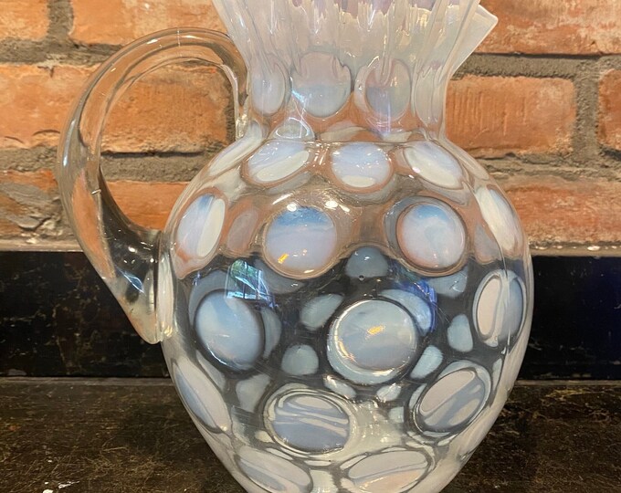 Vintage Fenton Opalescent Coin Dot Art Glass Pitcher With Crimped Rim ...