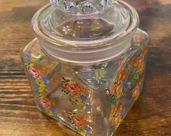 Handgemaltes Blumen Vintage Glas Candy Jar/Kanister