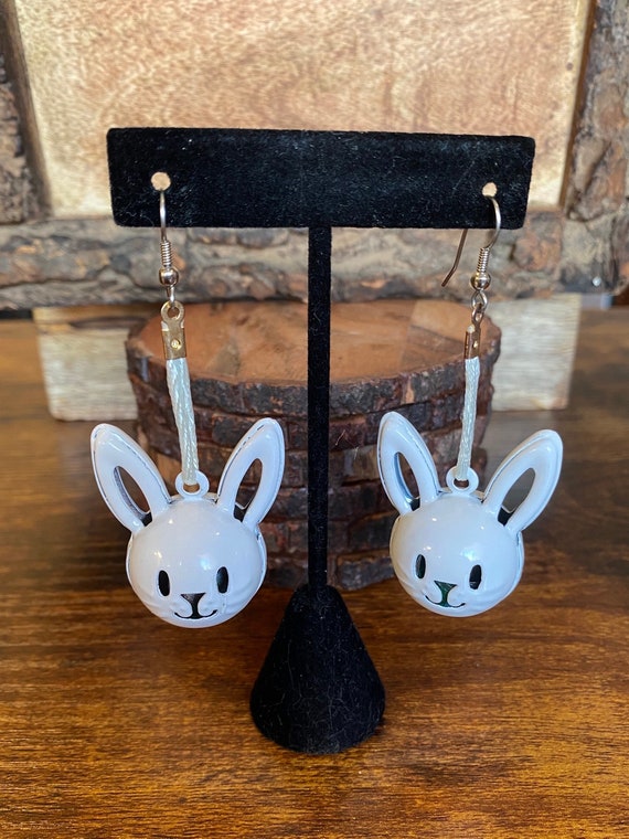 Vintage Metal Easter Bunny Jingle Bell Earrings