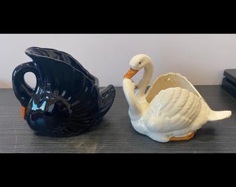MCM Bundle of Black & White Ceramic Swan Planters