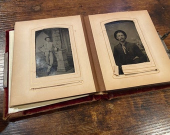 SELTENE viktorianische Zinn-Familienporträts um 1800 in antikem Fotoalbum