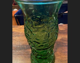 1960’s EO Brody Emerald Green Crinkle Glass Vase