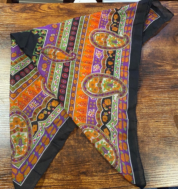 1970’s Orange & Purple Paisley Silky Scarf