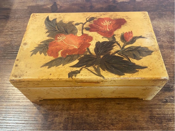 1970’s Hand Painted Wooden Jewelry Box - image 1