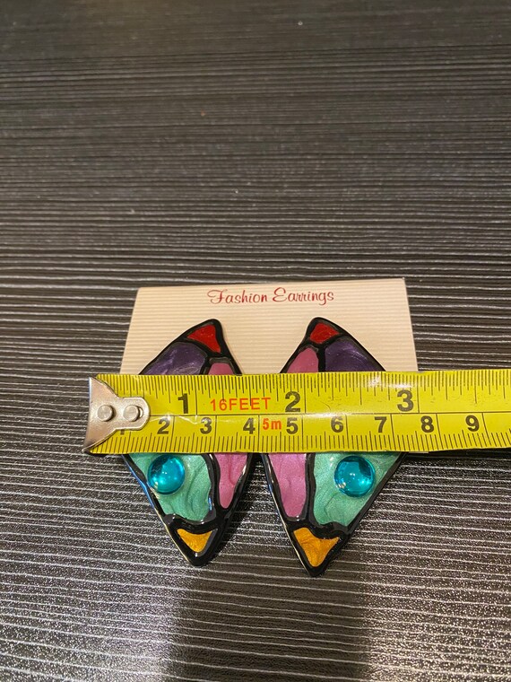 Unique 1980’s Stained Glass Style Earrings - image 6
