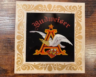 Vintage 8" Espejo Budweiser cuadrado // Cartel publicitario de cerveza Budweiser