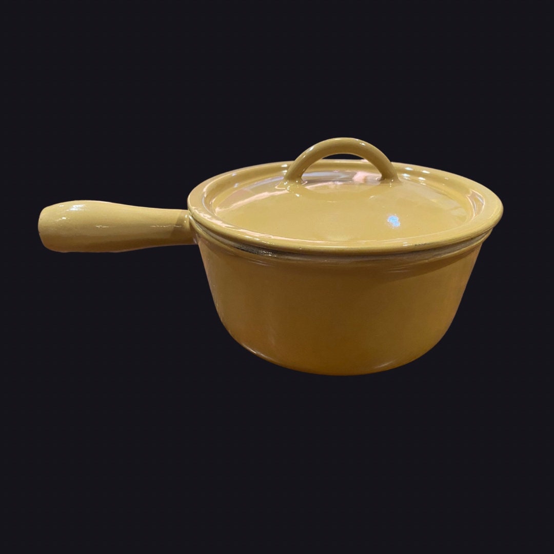 Midcentury Cast Iron Descoware Belgium Yellow Enamel Lidded Etsy