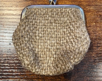 Vintage Woven Raffia Coin Purse with Boho Paisley Print Lining