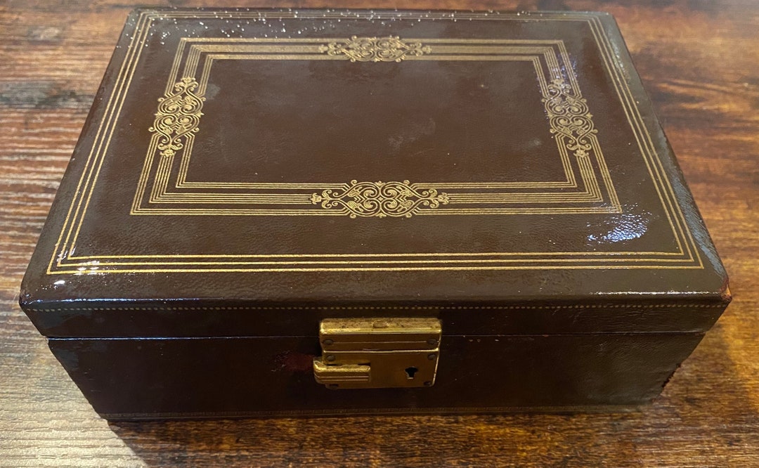1970s Gold Embossed Chocolate Brown Locking Jewelry Box With Key Etsy