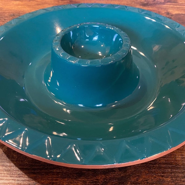 Vintage Green Glazed Terra Cotta Chip/Dip Bowl
