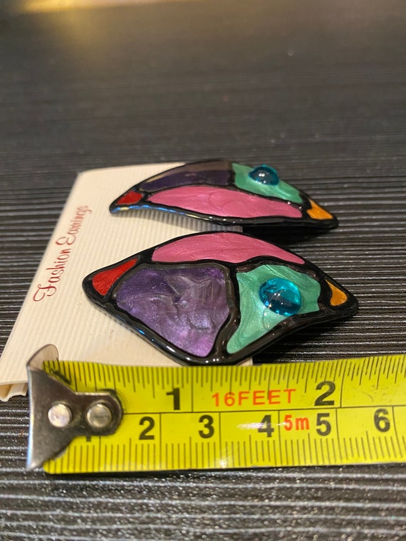 Unique 1980’s Stained Glass Style Earrings - image 5