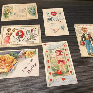 Cartes postales de l'époque victorienne du début des années 1900 pour la Saint-Valentin : lot de 6