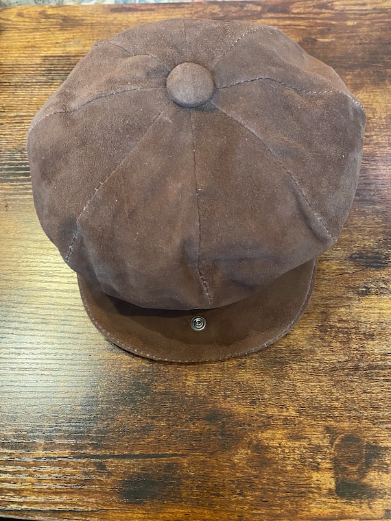 Vintage Camel Brown Faux Suede Snap Brim Cabbie Ha