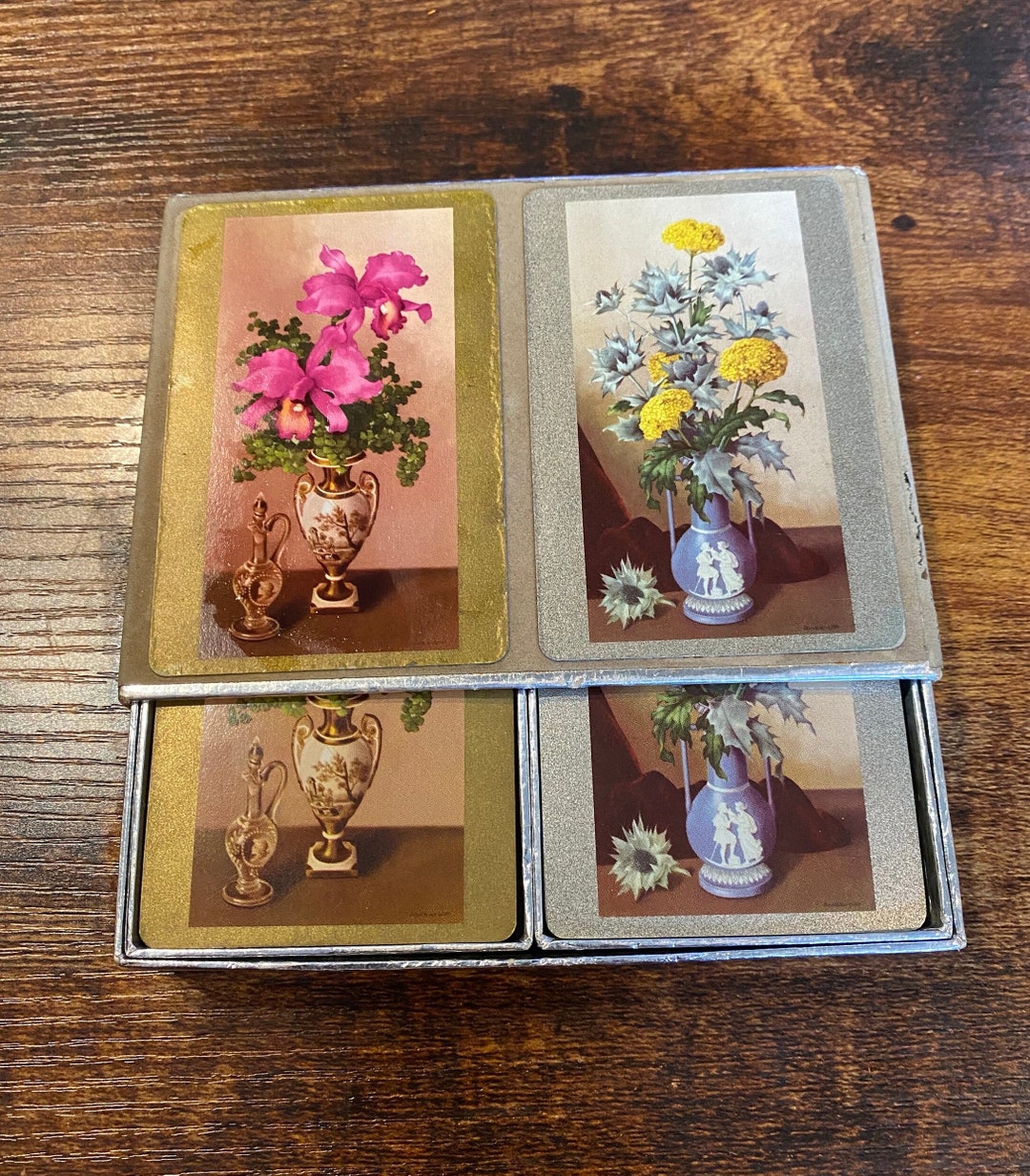 2 Standard Decks of Antique Floral Congress Playing Cards in Original ...