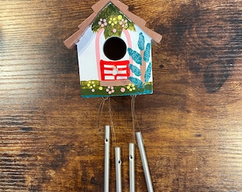 Handmade & Painted Wooden Birdhouse Wind Chimes