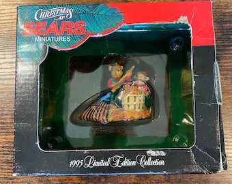 1995 Limited Edition Sears Christmas Ornament: Bears Raking Leaves