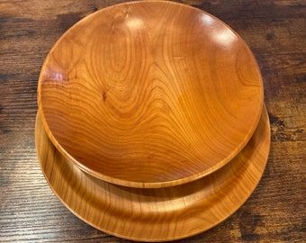 2 Vintage Runde Holztabletts