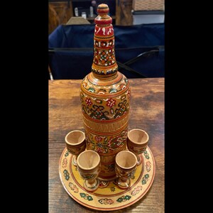 ヴィンテージ ハンドメイド ロシア民芸品 木製デカンタ セット