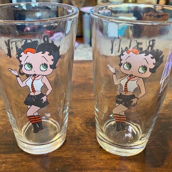 Vintage Collectible Punk Rock Betty Boop Vinyl Character Drinking Glasses