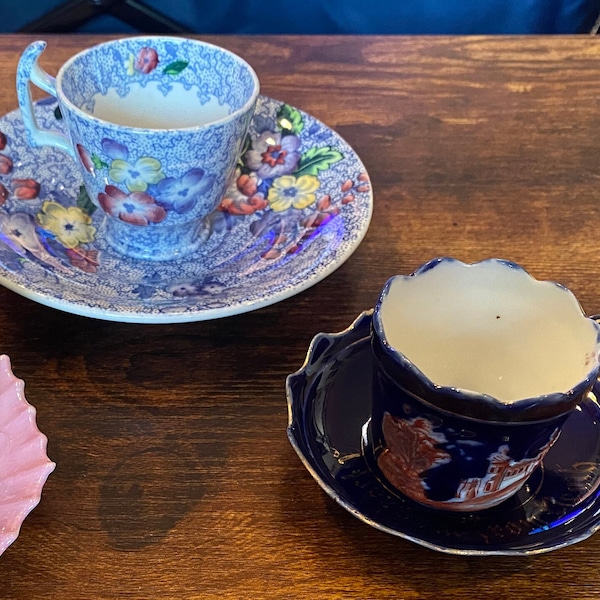 Victorian Porcelain Demi Tasse Teacups & Saucers