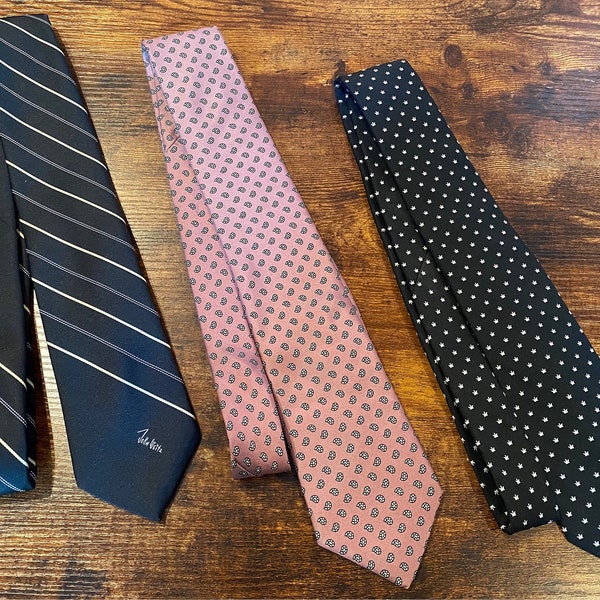 Vintage Dusty Rose, Navy Blue, Black & White Neck Tie Bundle