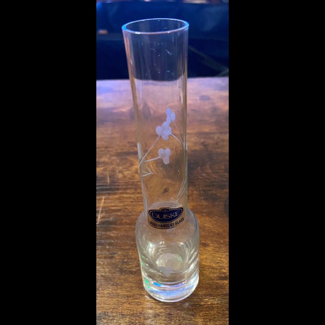 Duiske Irish Handcut Glass Etched Floral Bud Vase Etsy