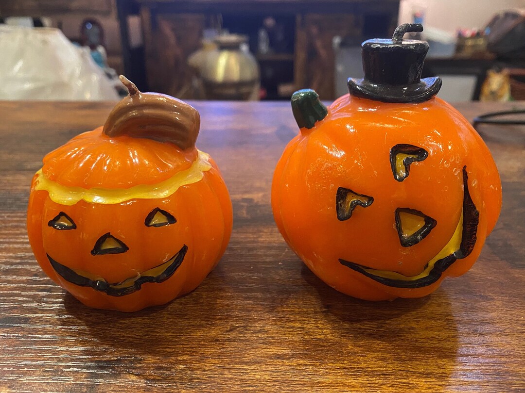 2 Vintage Molded Wax Jackolantern Halloween Candles Etsy