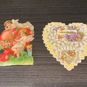 2 cartes de Saint-Valentin victoriennes anciennes découpées à la main