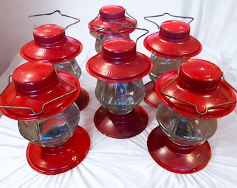 Juego de 6 tarros de caramelo vintage Jeanette de cristal con forma de farol rojo