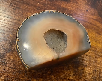 Natural Sliced Agate Geode with Druzy Center (4x3 inches)