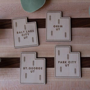 Utah Magnet, Wood Magnet, Personalized Magnet, Utah City and State Magnet, Trees