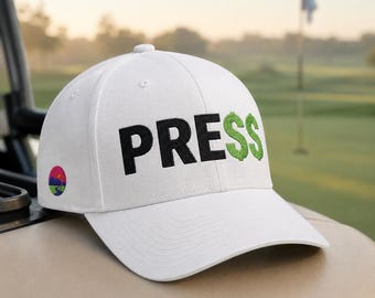 Gorra de golf PRESS / Gorra divertida para apostar en golf / Gorra de golf bordada / Regalo de golf para hombres / Gorra de golf elástica