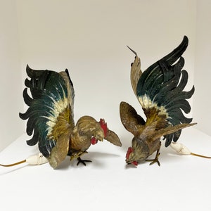 Cold Painted Bronze Cockerel or Rooster lamps