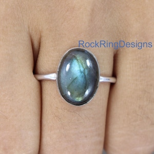 Labradorite Ring, Natural Blue Fire Labradorite Ring, Sterling Silver Ring, Handmade Ring, Ring For Women, Oval Gemstone Ring, Gift For Her