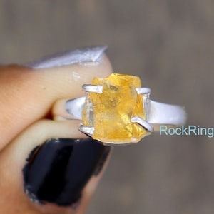 Raw Citrine Ring, Natural Citrine Silver Ring, Sterling Silver Ring, Rough Citrine Ring, Raw Stone Ring, Healing Crystal Ring, Gift for her