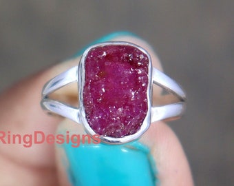 Ruwe sterlingzilveren ring, ongesneden geboortesteen