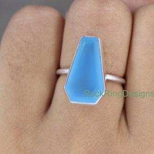 Aqua Chalcedony Ring, 925 Sterling Silver Ring, Coffin Ring, Chalcedony Silver Ring, Statement Ring, Summer Wedding Ring, Halloween Jewelry