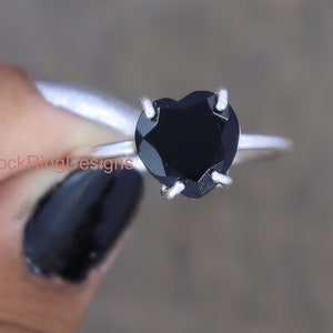 Onyx Ring, 925 Sterling Silver Ring, Onyx Silver Ring, Valentines Gift, Black Onyx Heart Ring, Dainty Ring, Wedding Ring, Prong Setting Ring