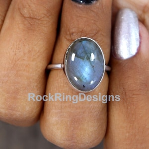 Labradorite Ring, Natural Blue Fire Labradorite Ring, Sterling Silver Ring, Handmade Ring, Birthstone Ring, Oval Gemstone Ring, Gift for Her