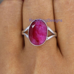 Raw Ruby Sterling Silver Ring, Wide Band, July Birthstone