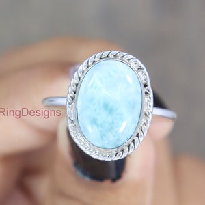 Natural Larimar Ring, 925 Sterling Silver Ring, Handmade Women Ring, Designer Ring, Ocean Larimar Ring, Summer Promise Ring, Engagement Ring