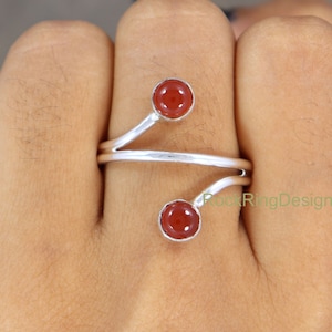 Natural Carnelian Ring, Carnelian Silver Ring, Sterling Silver Ring, Two Stone Ring, Wedding Ring, Designer Band Ring, Minimalist Stone Ring