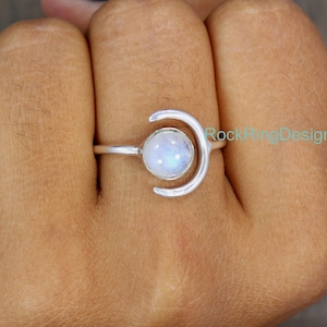 Moonstone Silver Ring for Women, Sterling Silver Ring, Half Moon Ring, Gift for Her, Girlfriend, Gift For Wife Unique Gift, Celestial Ring