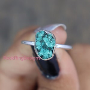 Genuine Turquoise Ring, Raw Turquoise Ring, Sterling Silver Ring, Raw Healing Crystal Ring, December Ring, Uncut Raw Stone Ring Gift For Her