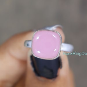 Rose Chalcedony Ring, 925 Sterling Silver Ring, Bohemian Ring, Square Pink Chalcedony Ring, Ring for Girls, Promise ring, Handmade ring