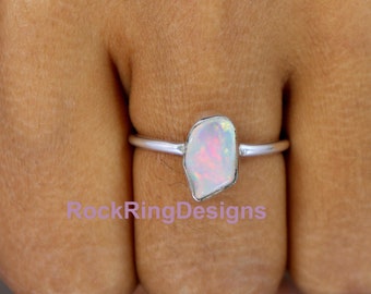 Bague opale éthiopienne brute, anneau midi en argent sterling, bijoux bohème