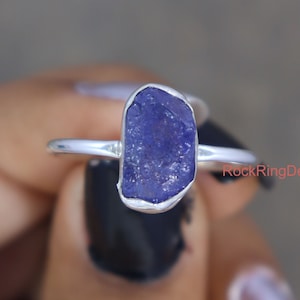 Genuine Raw Tanzanite Ring, Tanzanite Healing Crystal Ring, Minimalist Raw Stone Ring, Sterling Silver Ring, Summer Wedding Ring For Women
