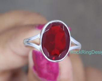 Oval Ruby Sterling Silver Ring, Wide Band Statement, Handmade