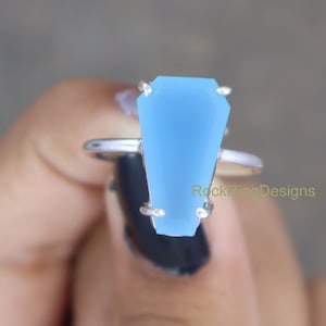 Aqua Chalcedony Coffin Ring, Chalcedony Silver Ring, 925 Sterling Silver Ring, Solitaire Rings, Halloween Gift Rings, Bridal Propose Ring